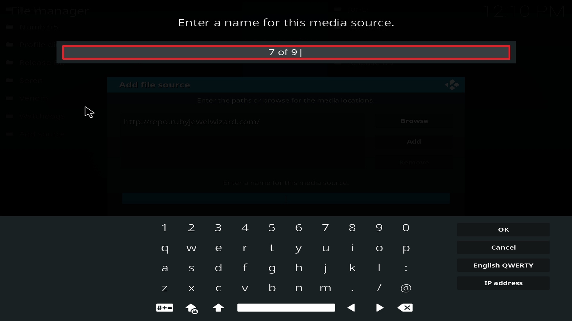 Step 12 Installing 7 of 9 on Kodi