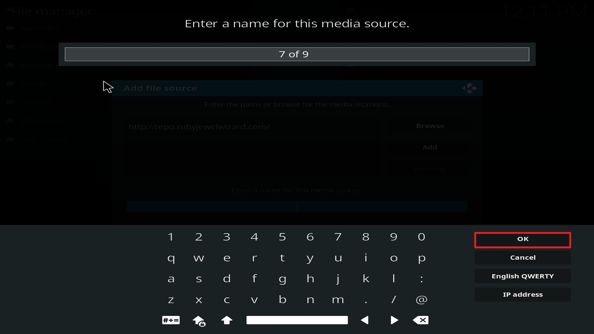 Step 13 Installing 7 of 9 on Kodi