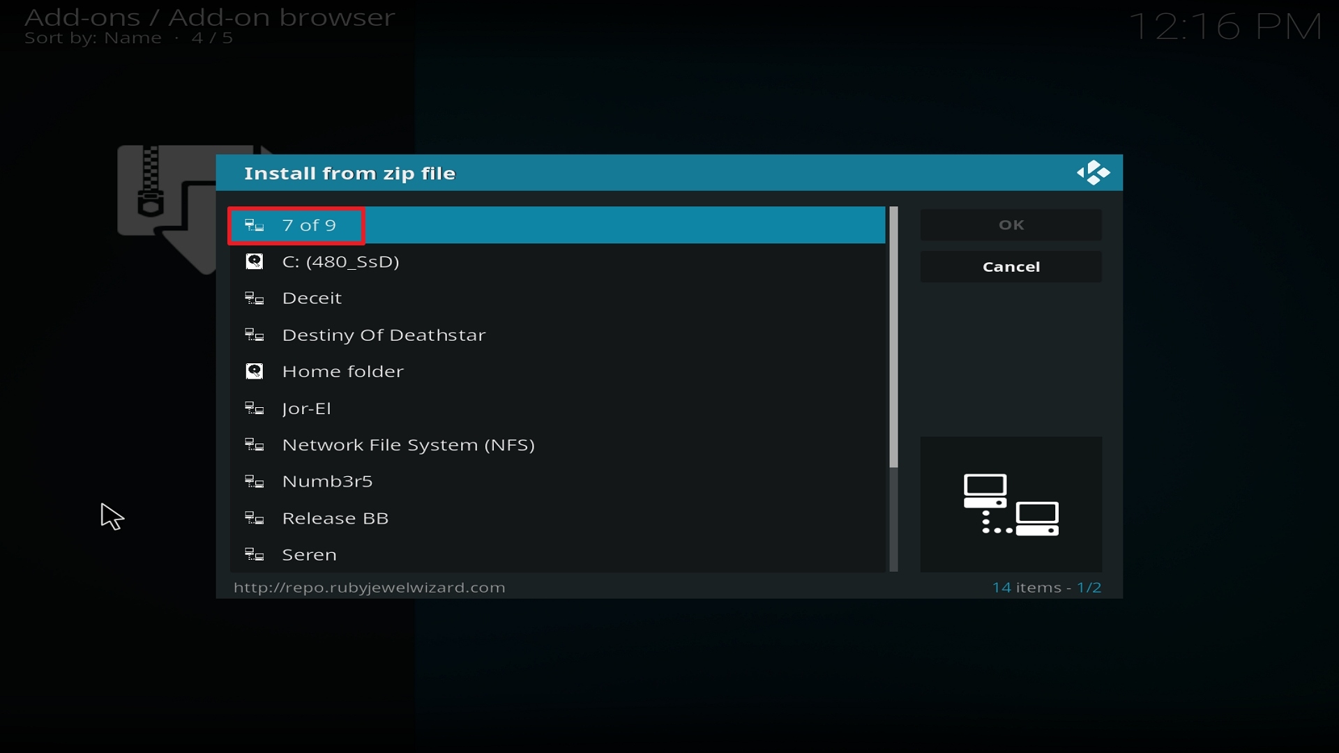 Step 17 Installing 7 of 9 on Kodi