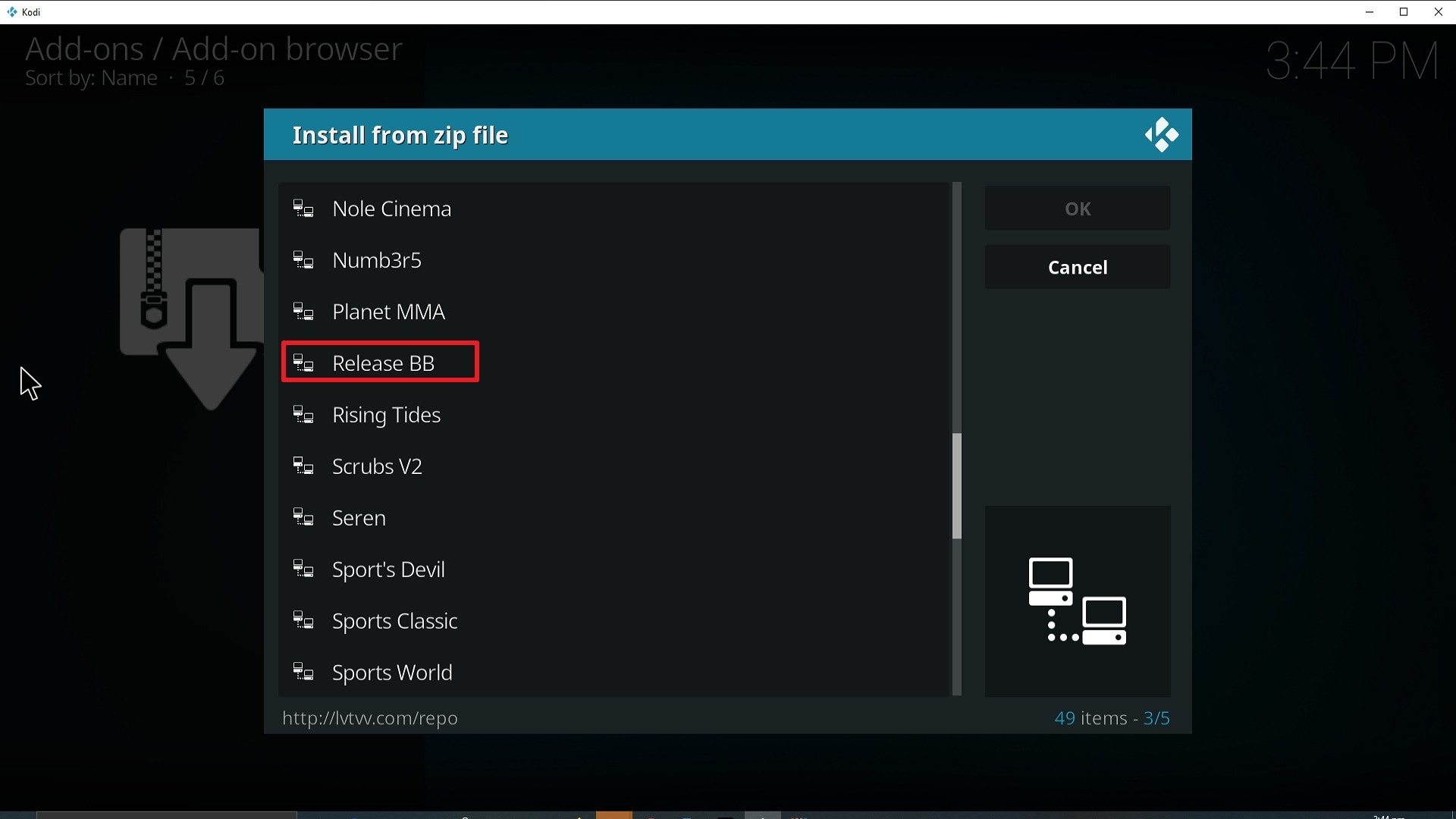 Step 17 Installing Release BB on Kodi