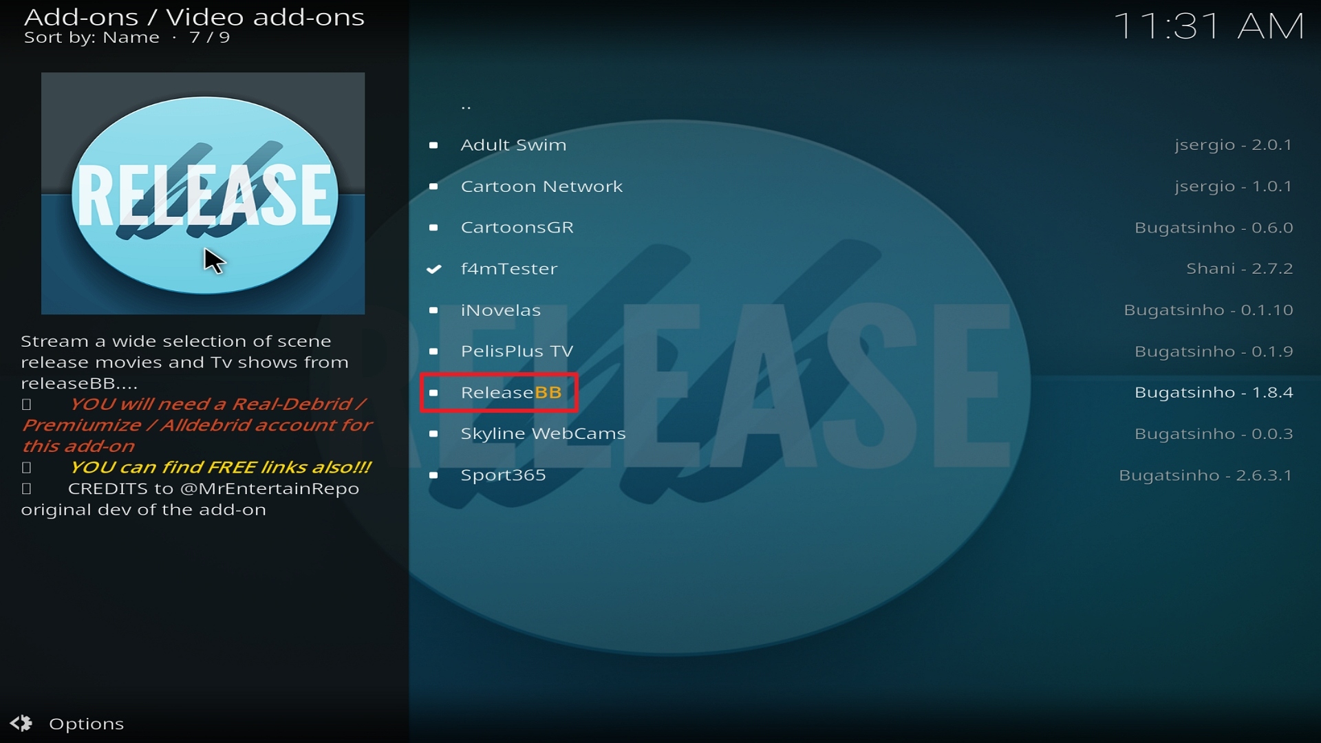 Step 22 Installing Release BB on Kodi