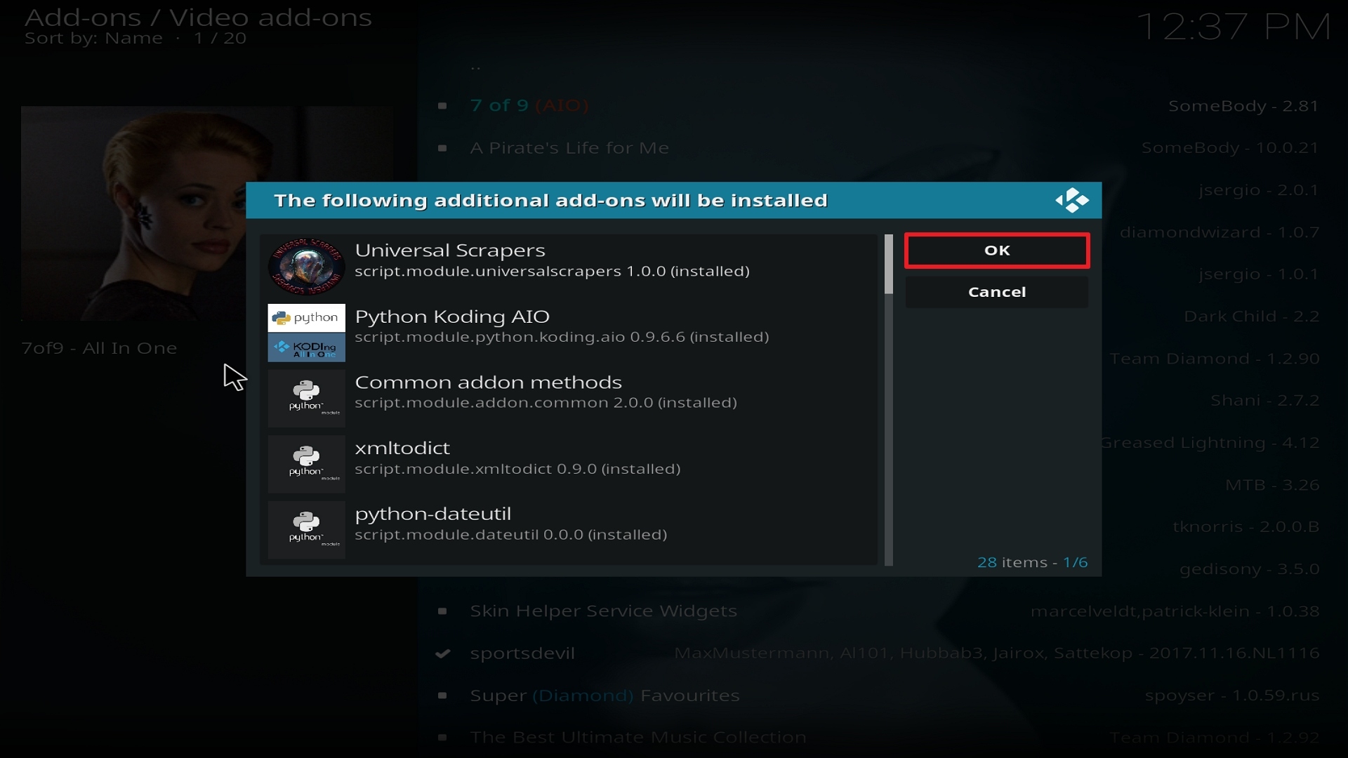 Step 24 Installing 7 of 9 on Kodi