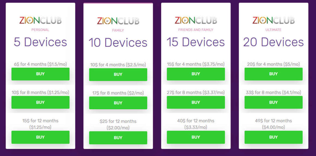 tvzion zion club prices