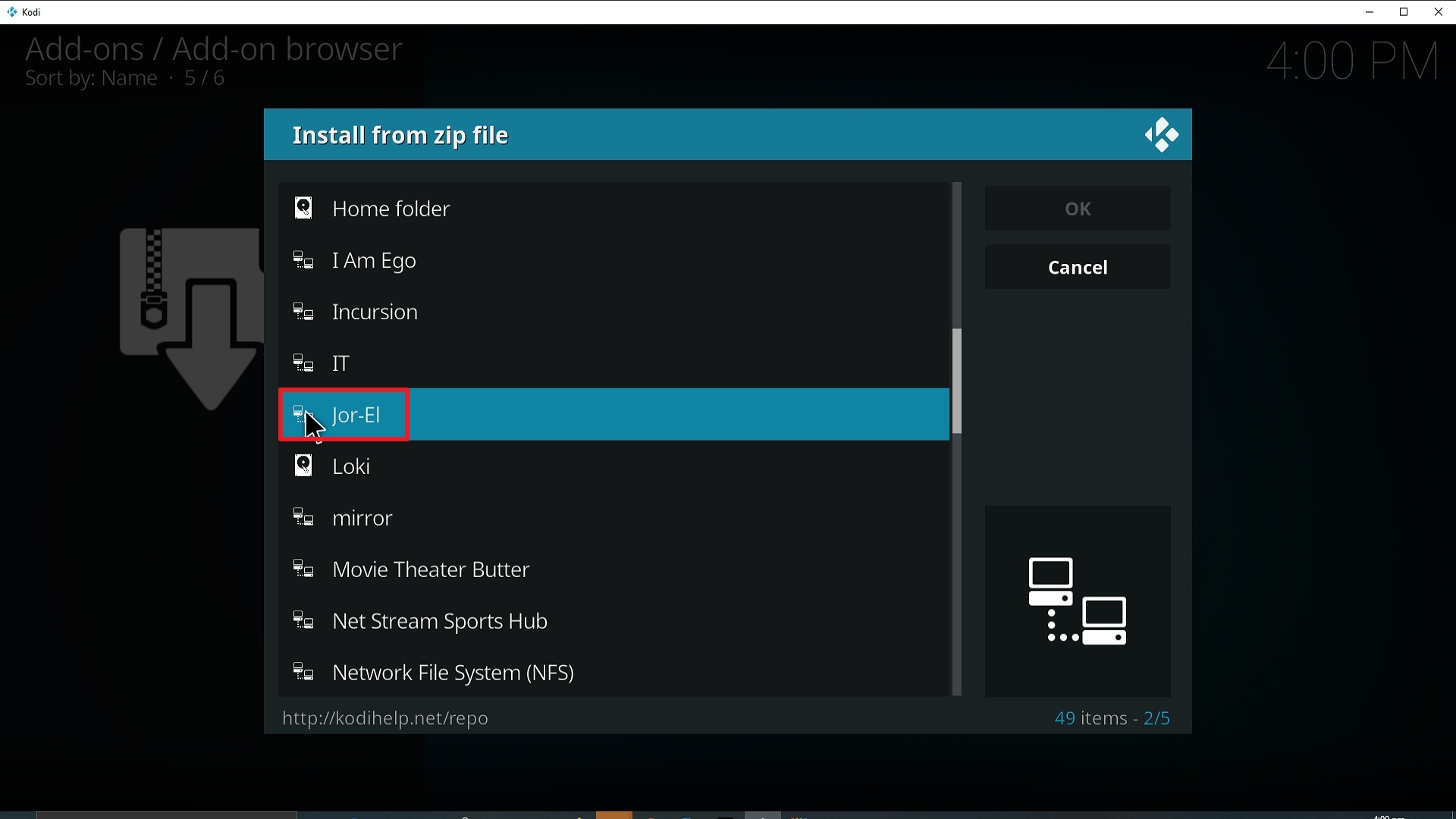 Step 17 Installing Jor-El on Kodi