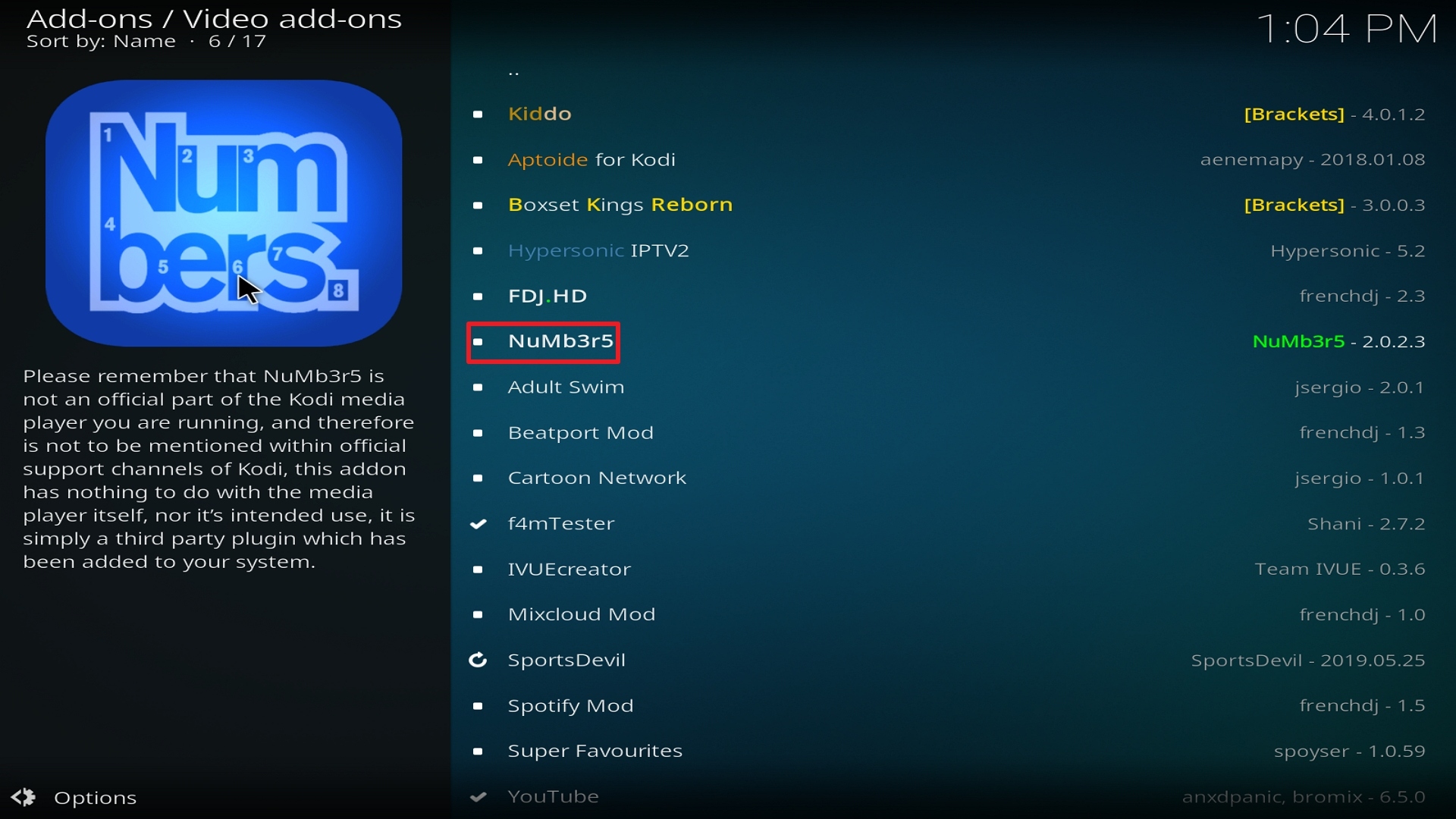 Step 22 Installing Numb3r5 on Kodi