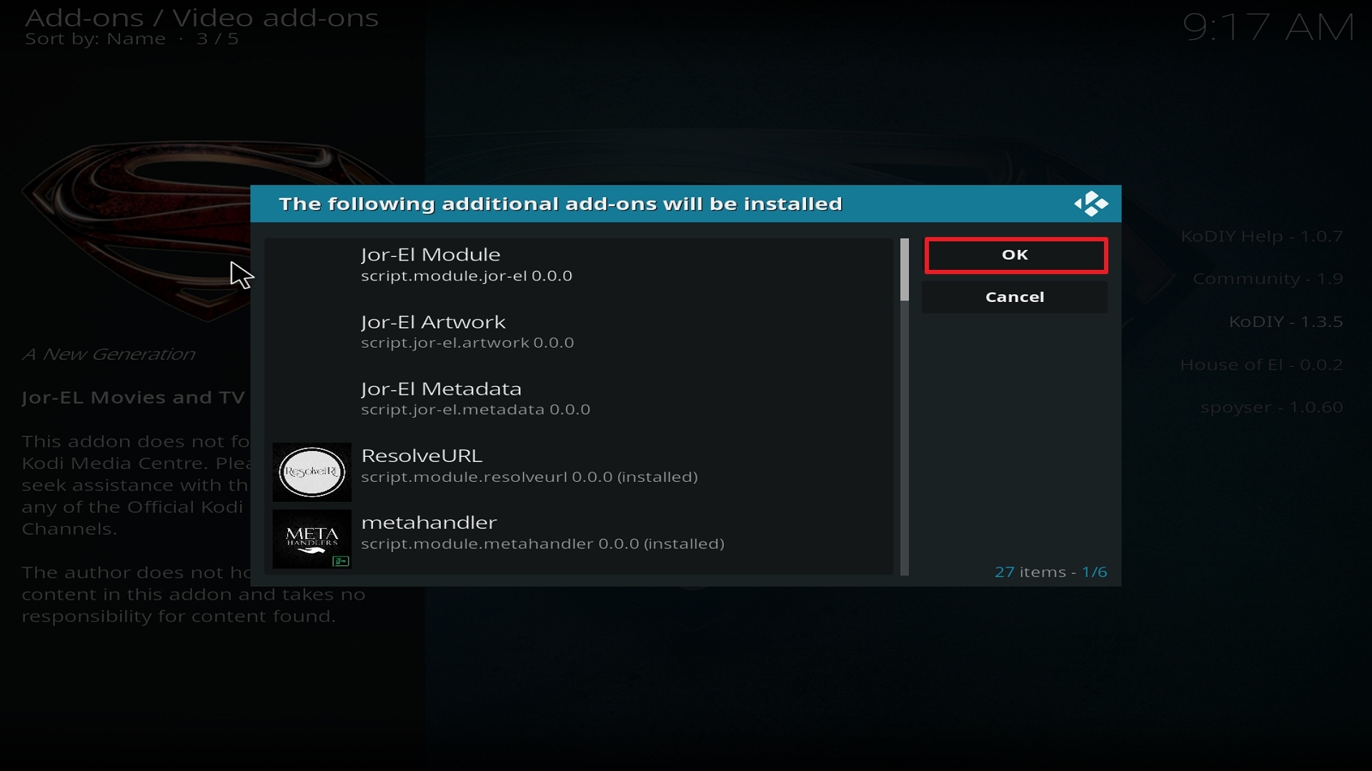 Step 24 Installing Jor-El on Kodi