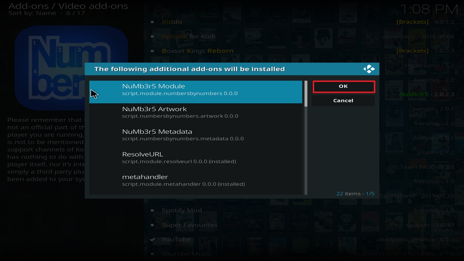 Step 24 Installing Numb3r5 on Kodi