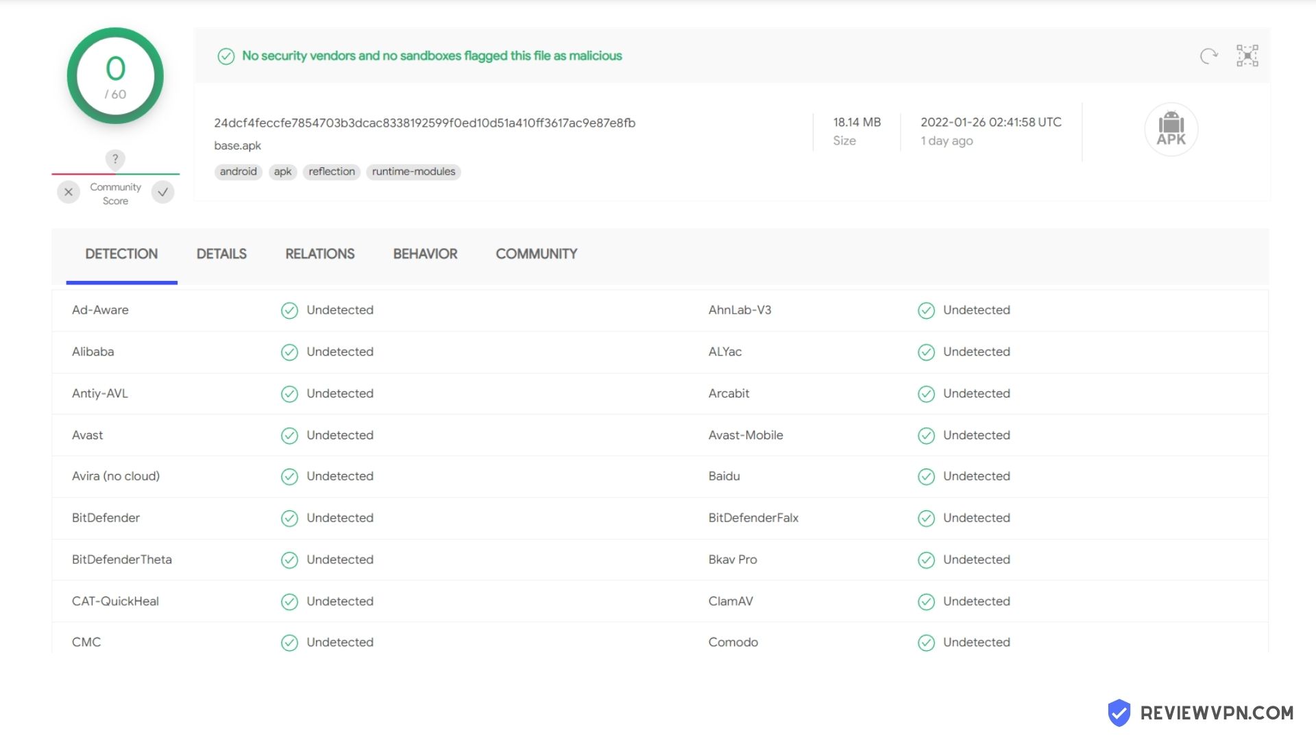 FreeFlix HQ Virus Total Result