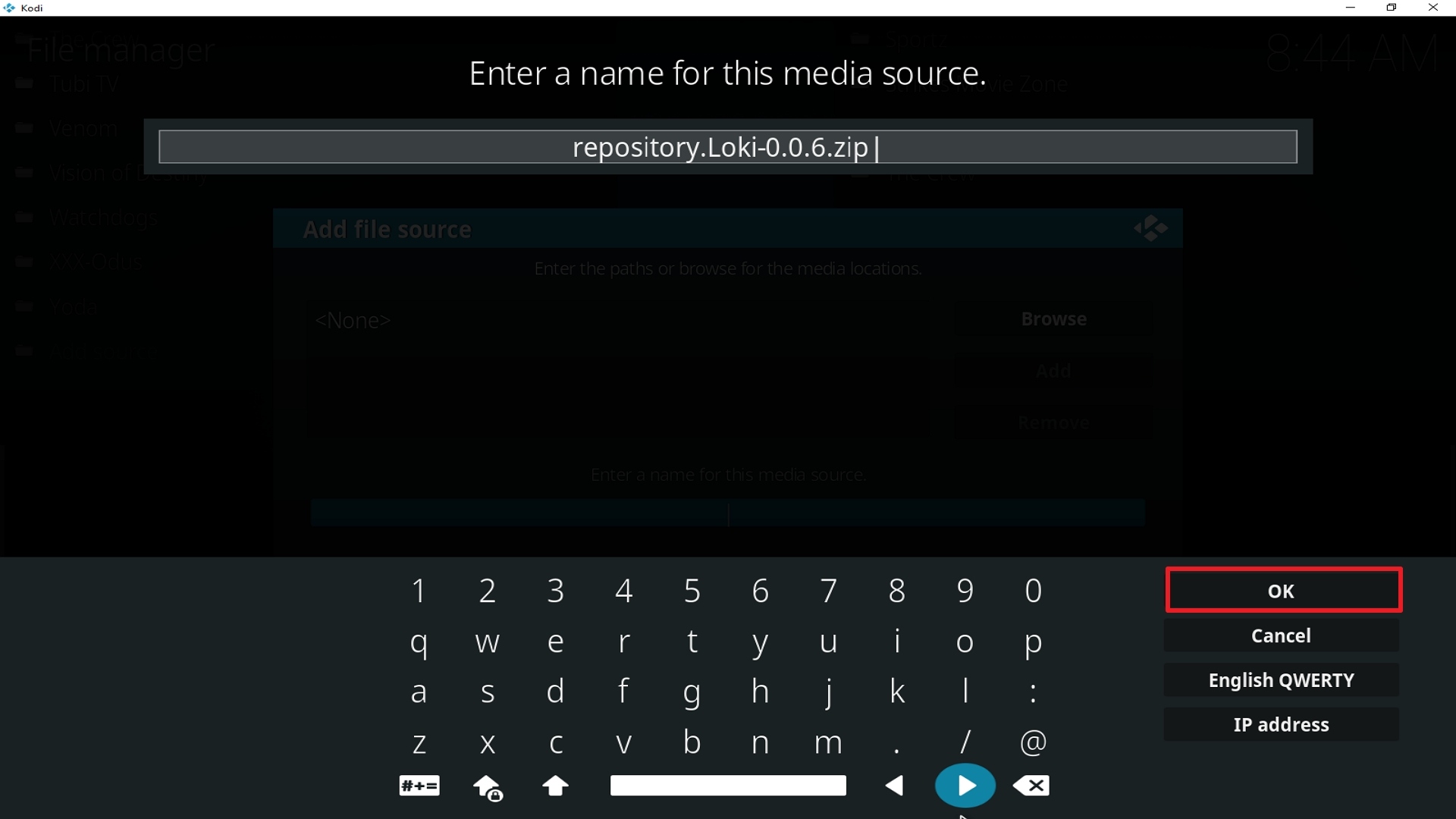 Step 10 Installing Loki addon on Kodi