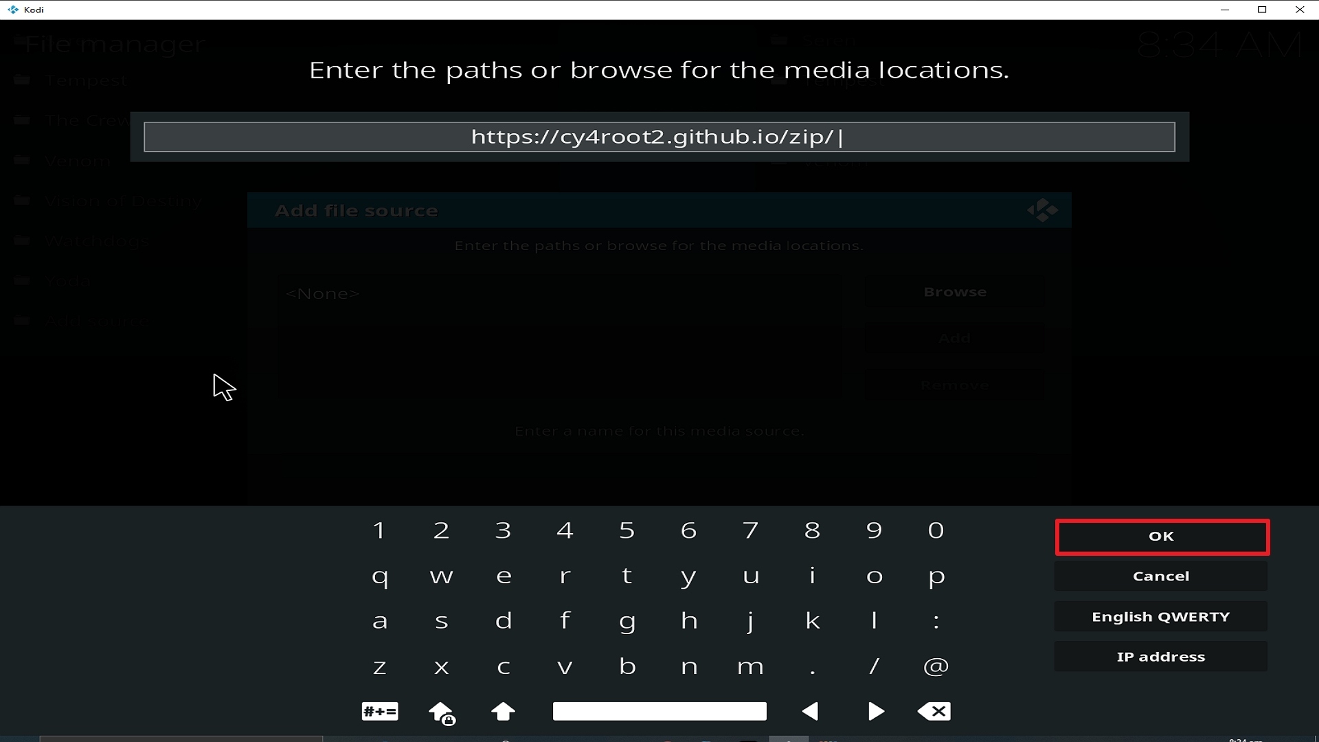 Step 10 Installing Mirror addon on Kodi