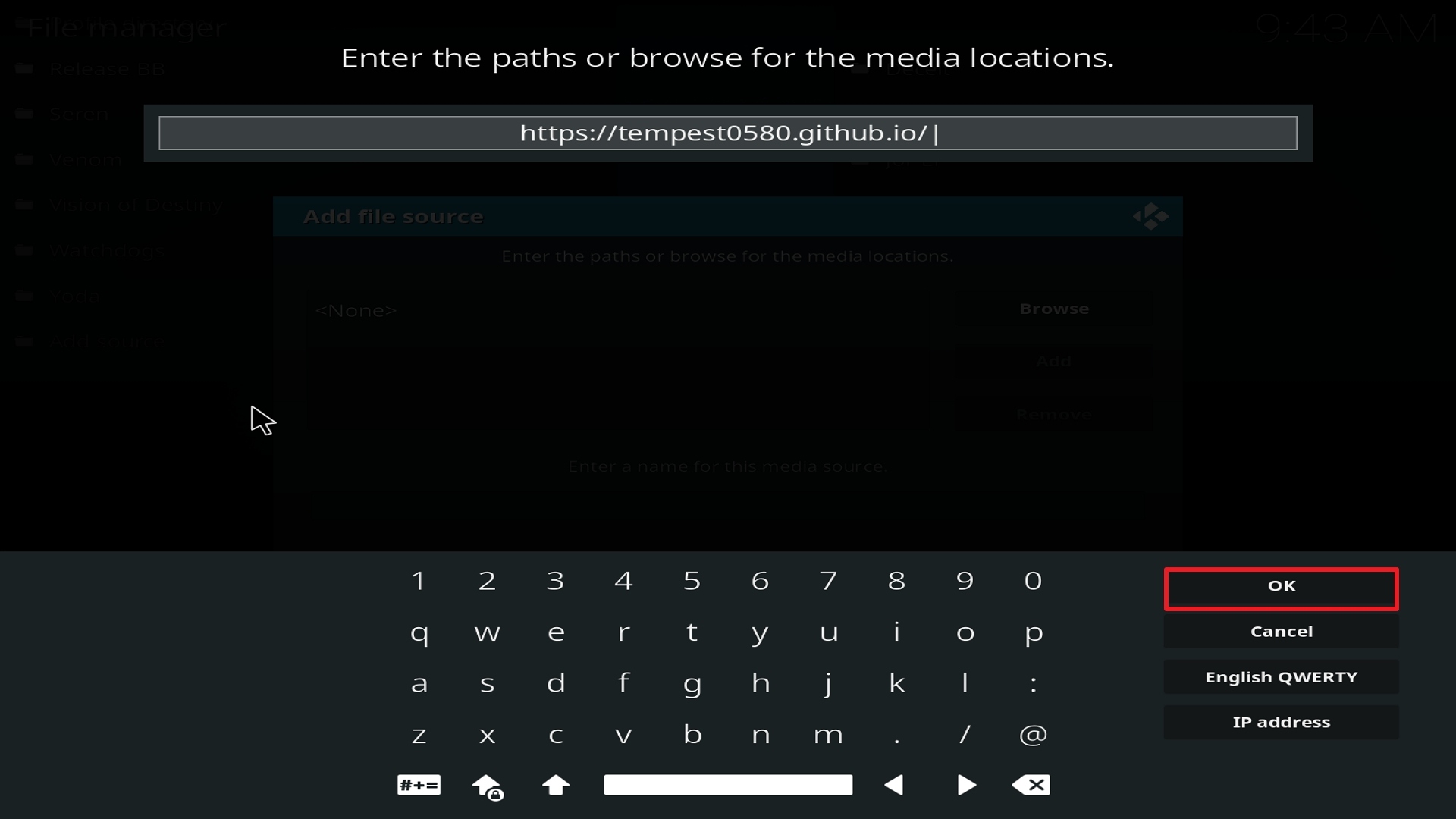 Step 10 Installing Tempest on Kodi