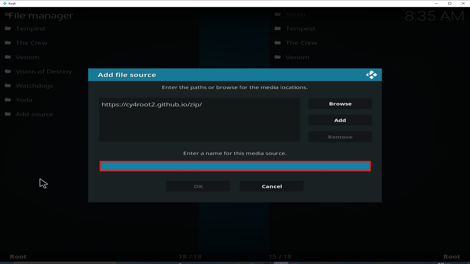 Step 11 Installing Mirror addon on Kodi