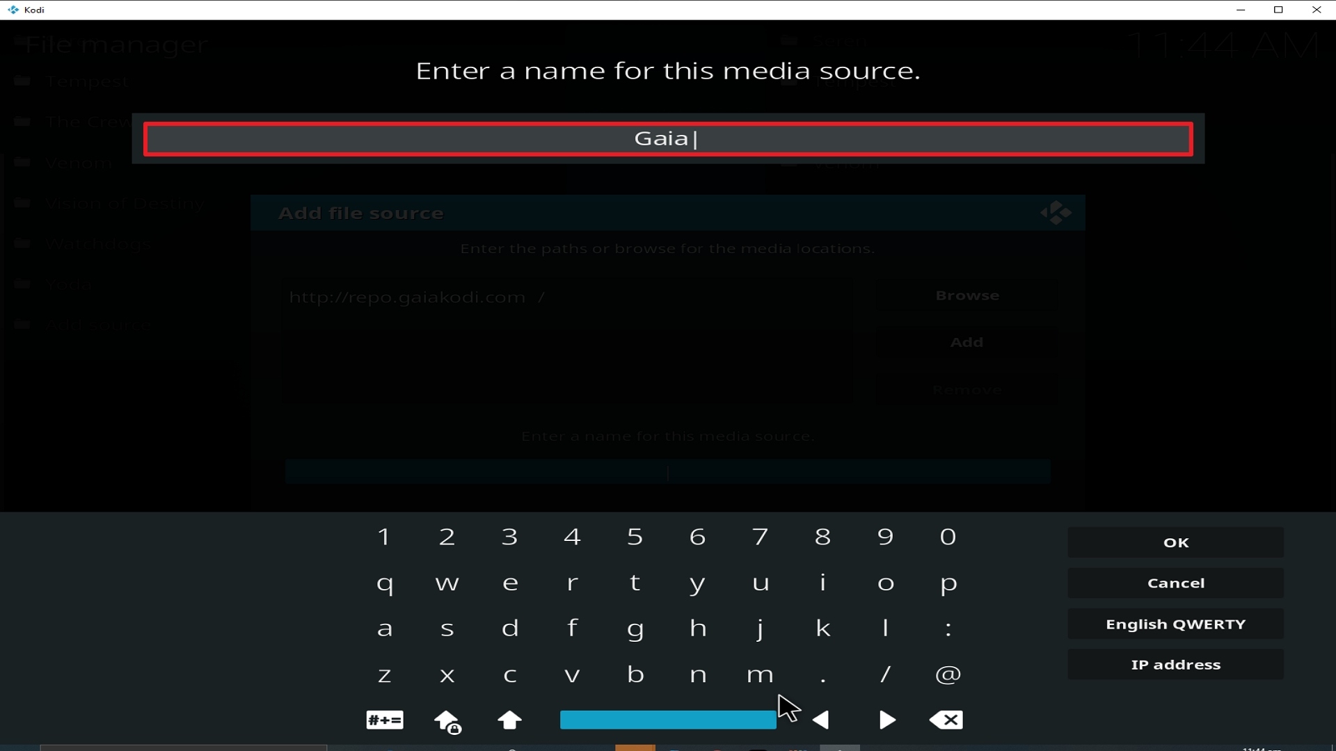 Step 12 Installing Gaia addon on Kodi