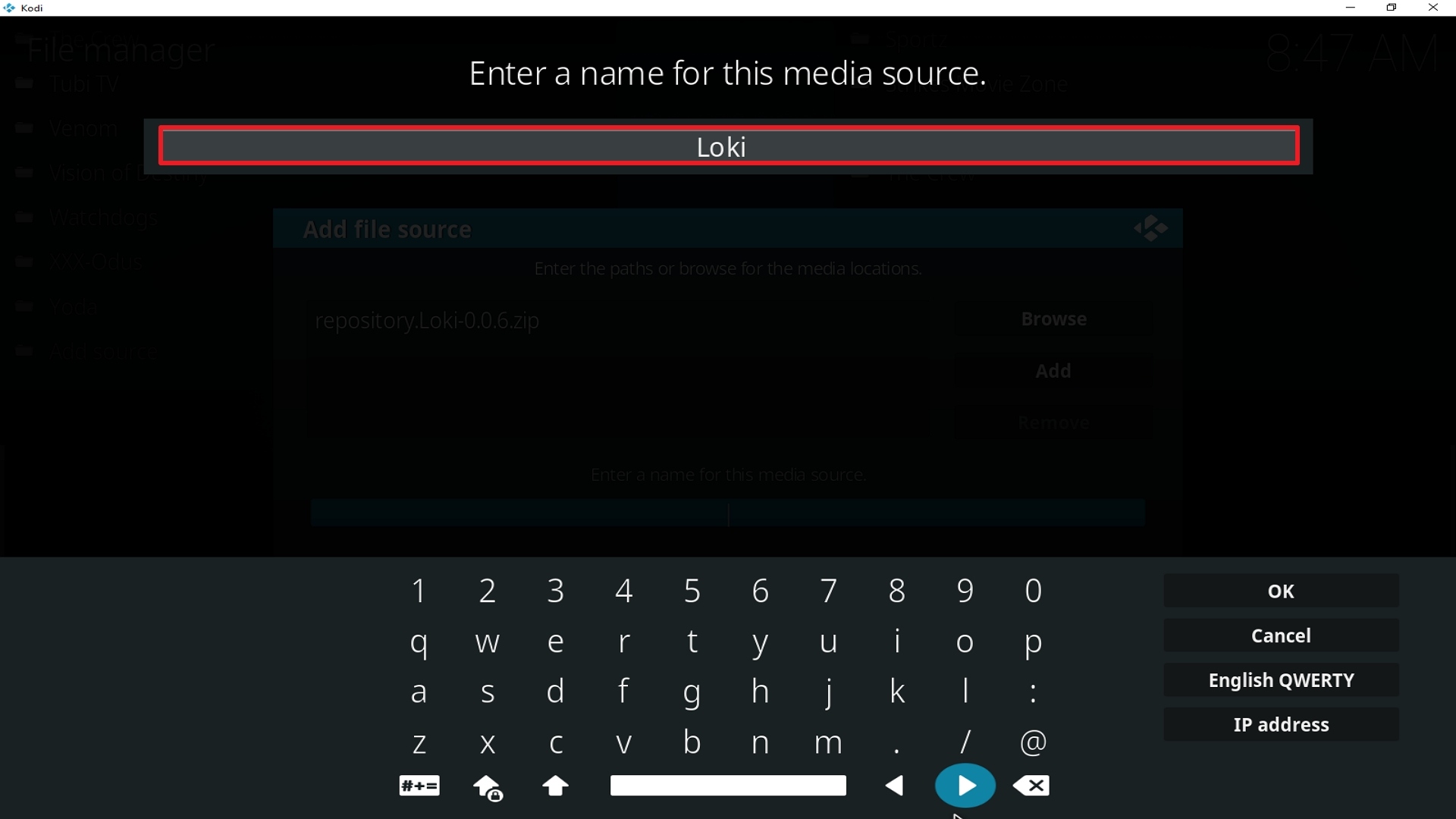 Step 12 Installing Loki addon on Kodi