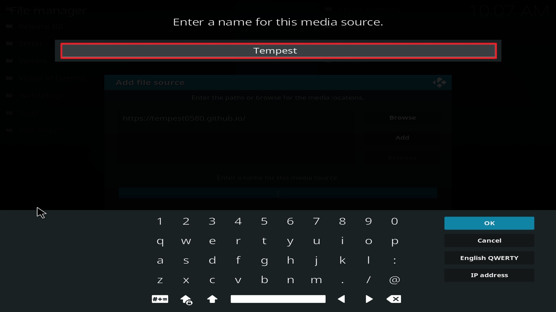 Step 12 Installing Tempest on Kodi