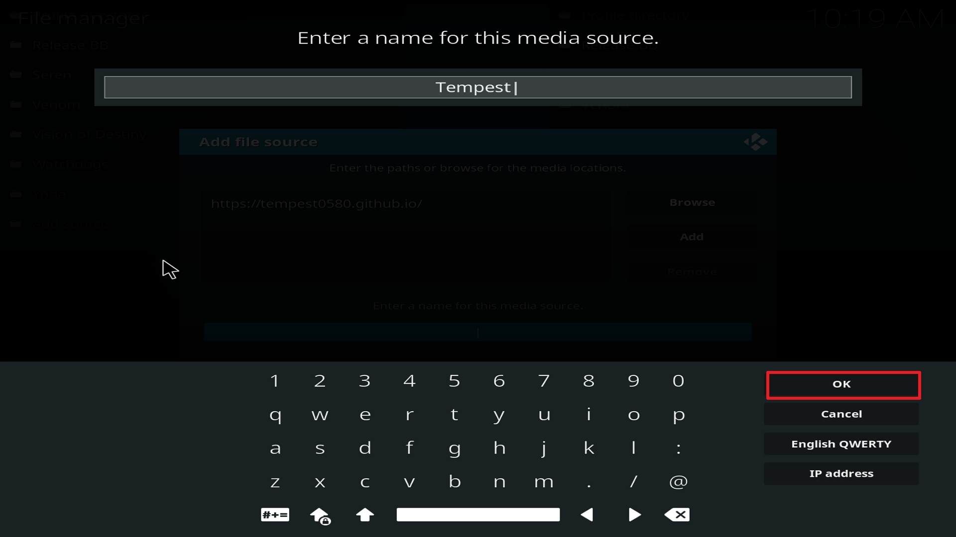 Step 13 Installing Tempest on Kodi