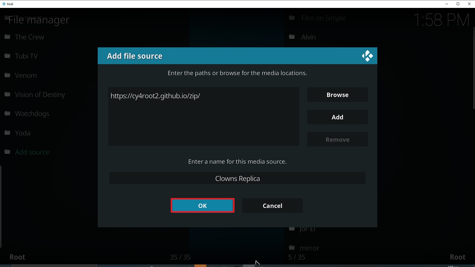 Step 14 Installing Clowns RepLica addon on Kodi