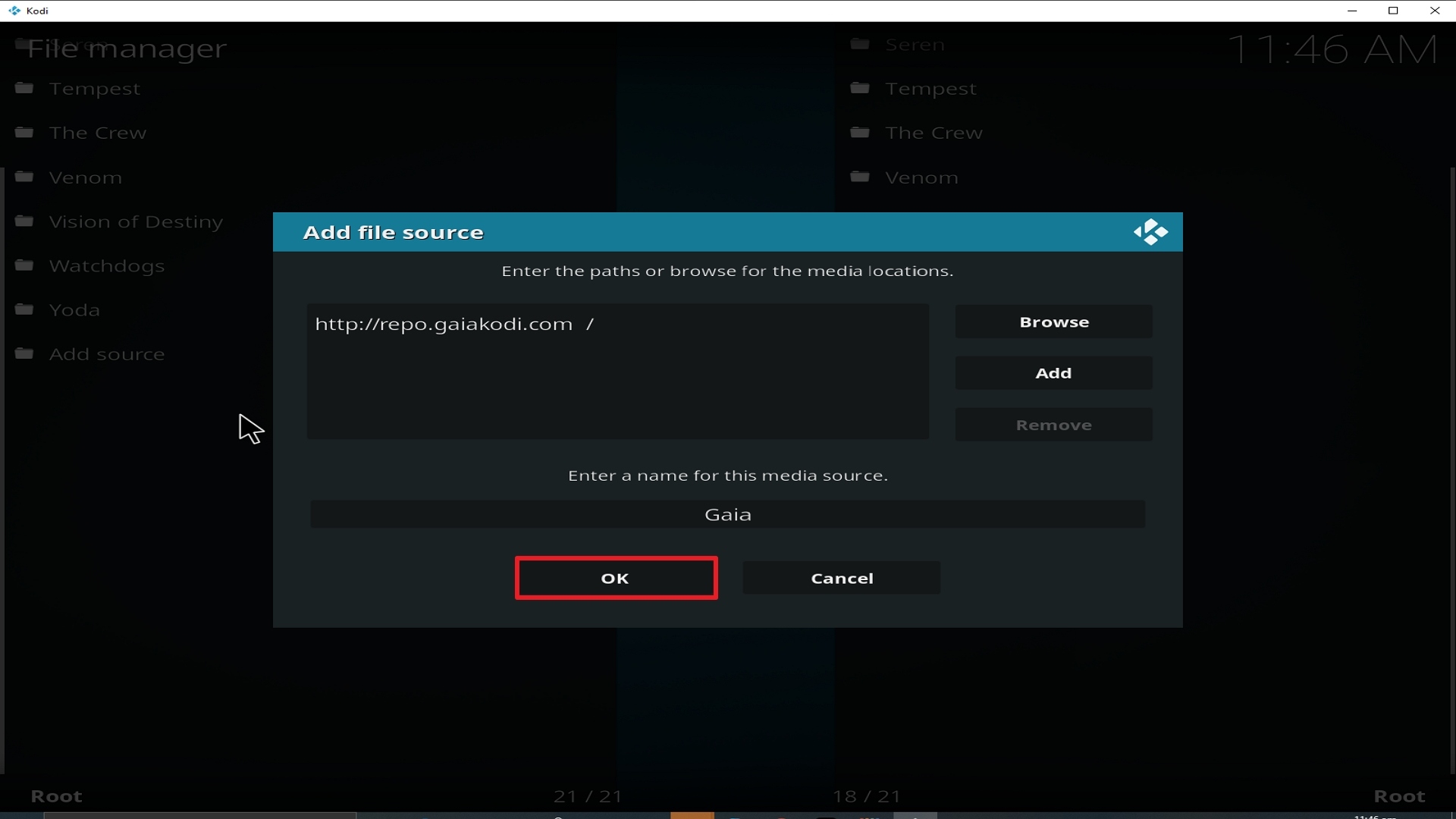 Step 14 Installing Gaia addon on Kodi