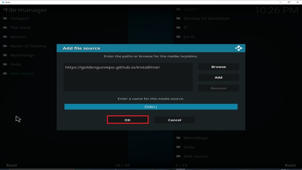 Step 14 Installing Odin addon on Kodi
