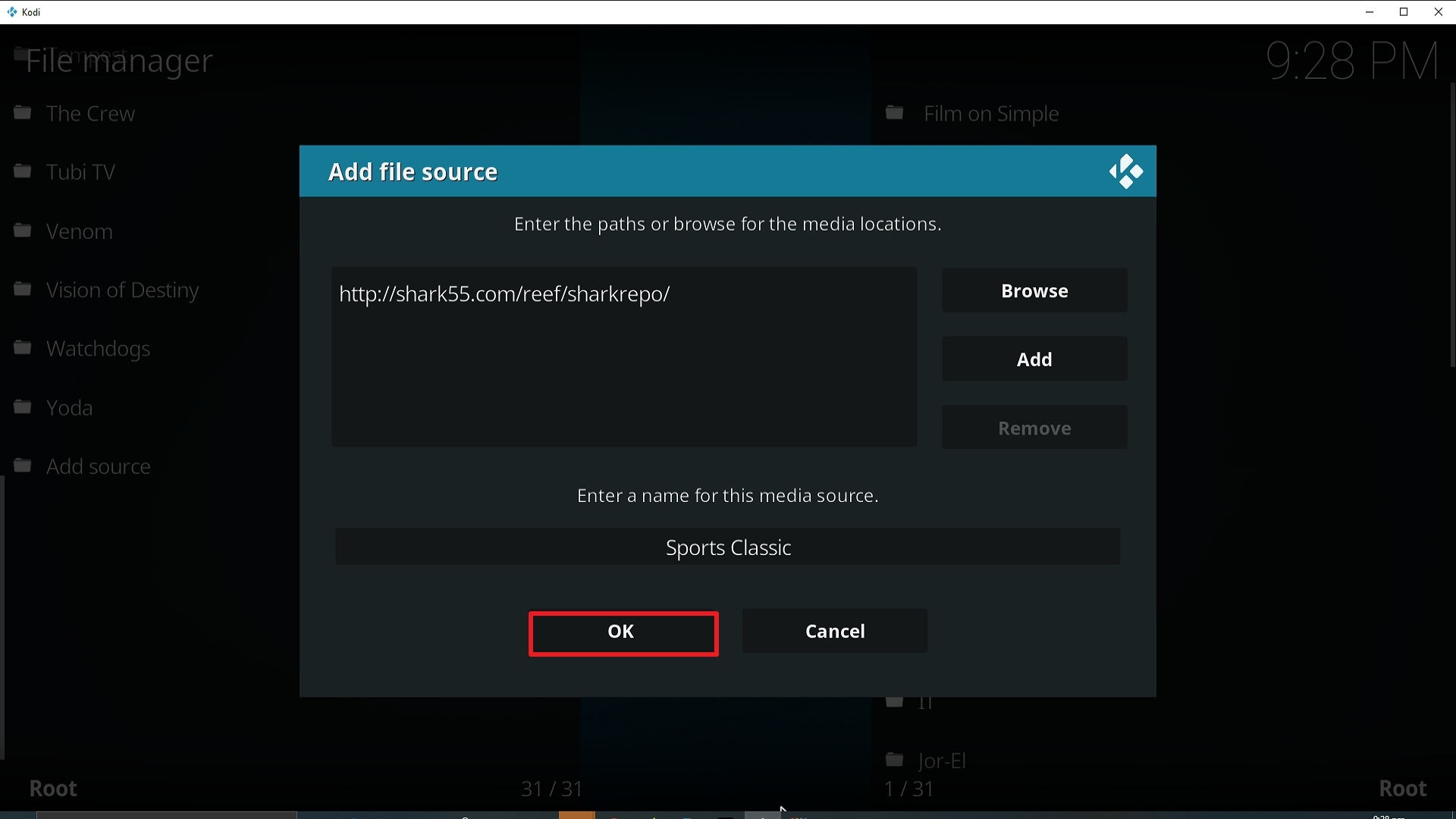 Step 14 Installing Sports Classic Kodi