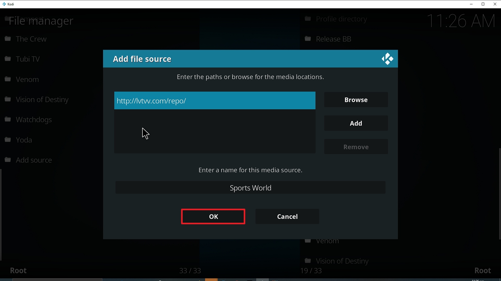 Step 14 Installing Sports World addon on Kodi