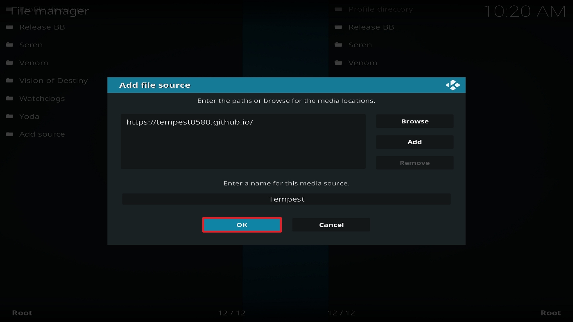 Step 14 Installing Tempest on Kodi