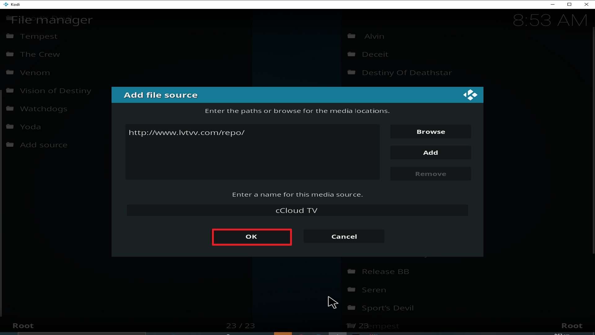 Step 14 Installing cCloud TV addon on Kodi