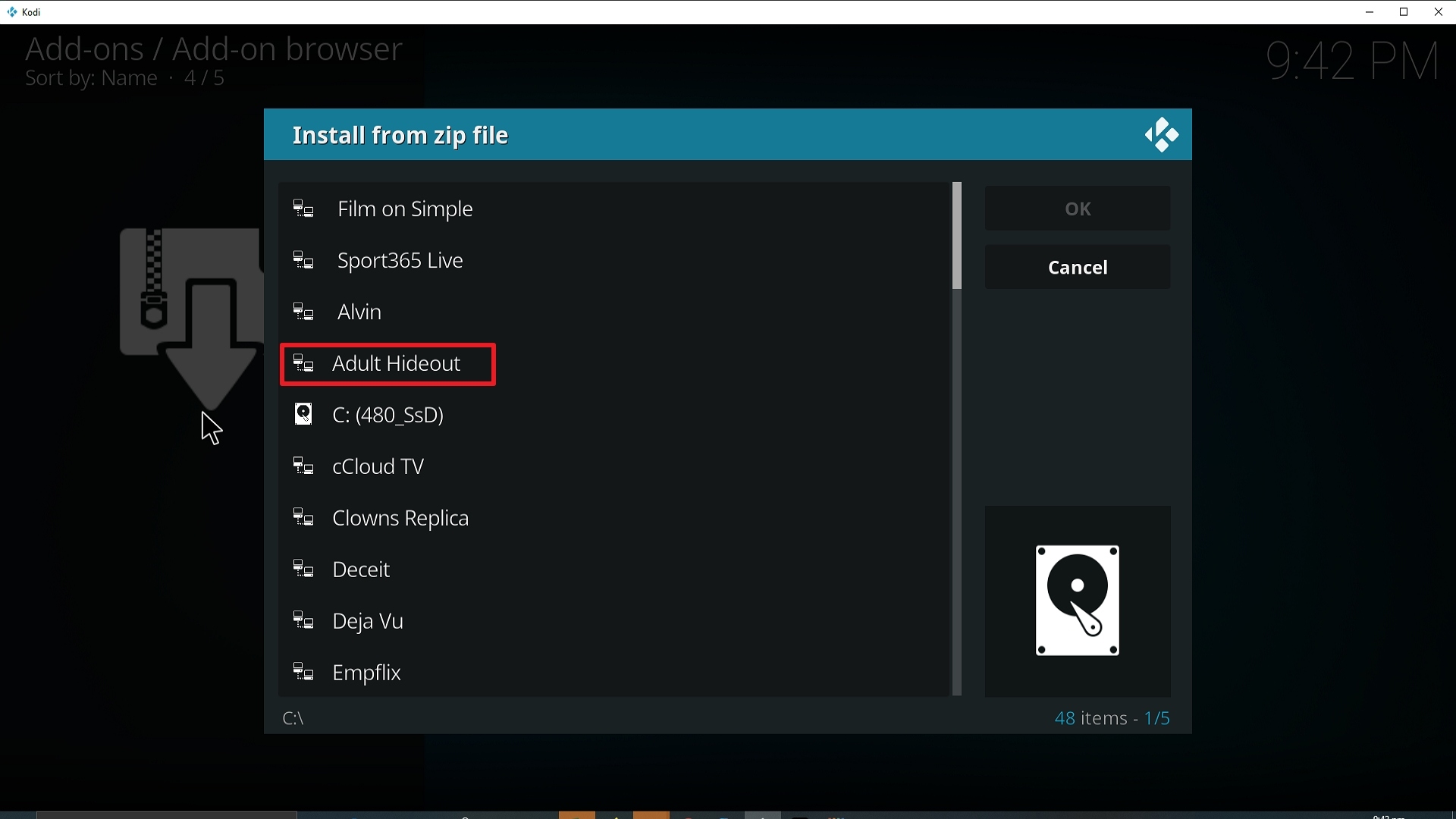 Step 17 Installing Adult Hideout Kodi addon on Kodi