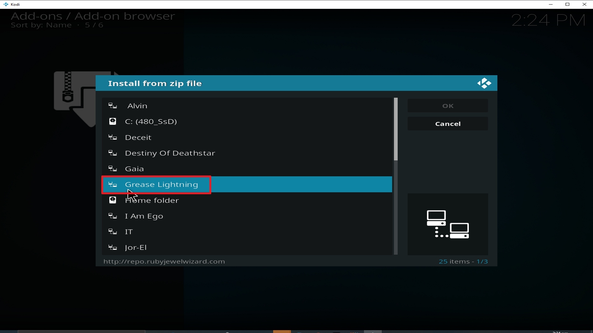 Step 17 Installing Grease Lightning addon on Kodi
