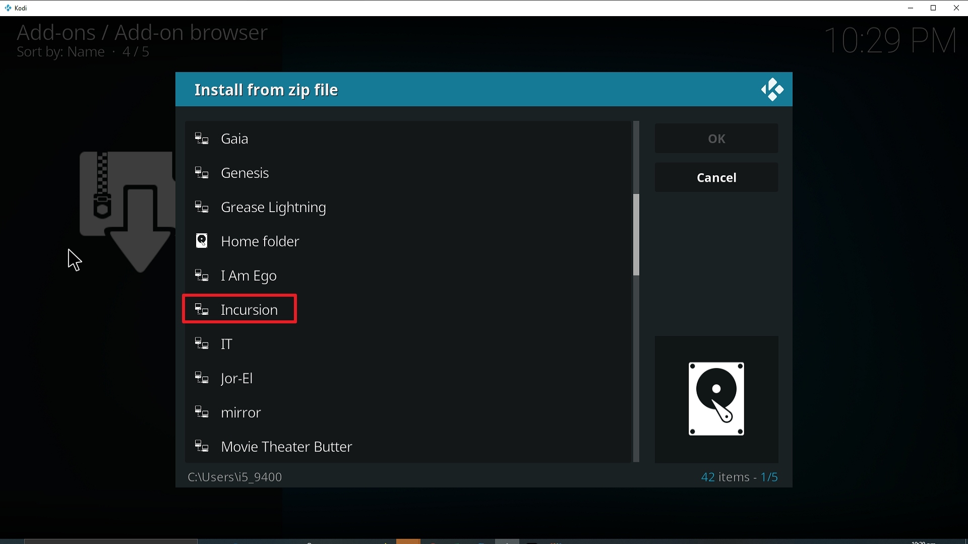 Step 17 Installing Incursion addon on Kodi