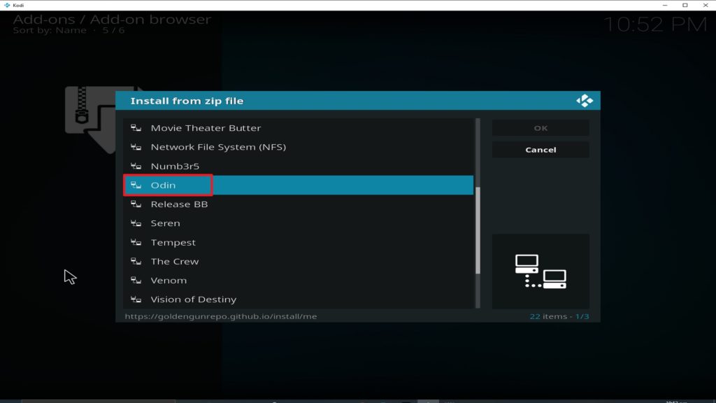 Step 17 Installing Odin addon on Kodi