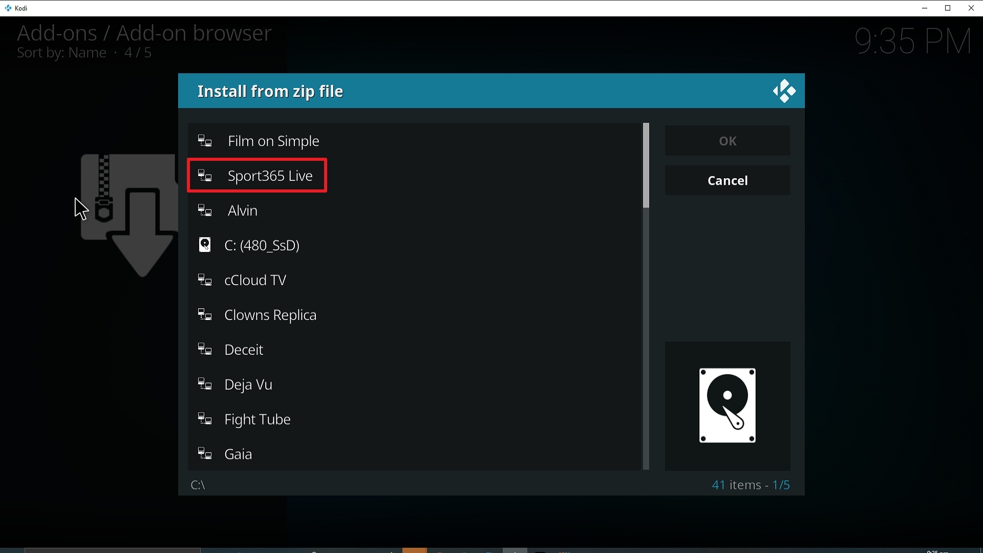 Step 17 Installing Sport365 Live addon on Kodi