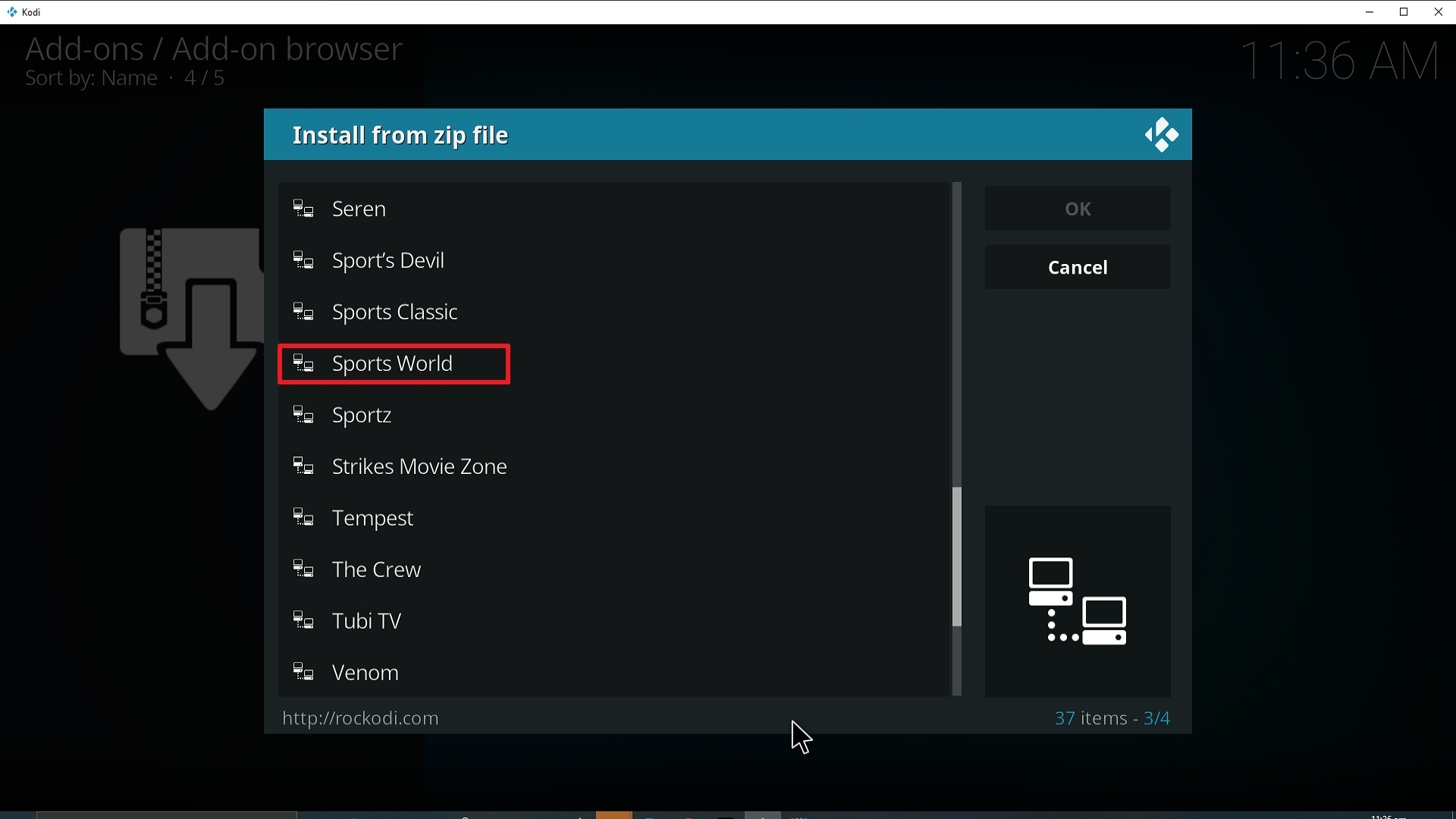 Step 17 Installing Sports World addon on Kodi