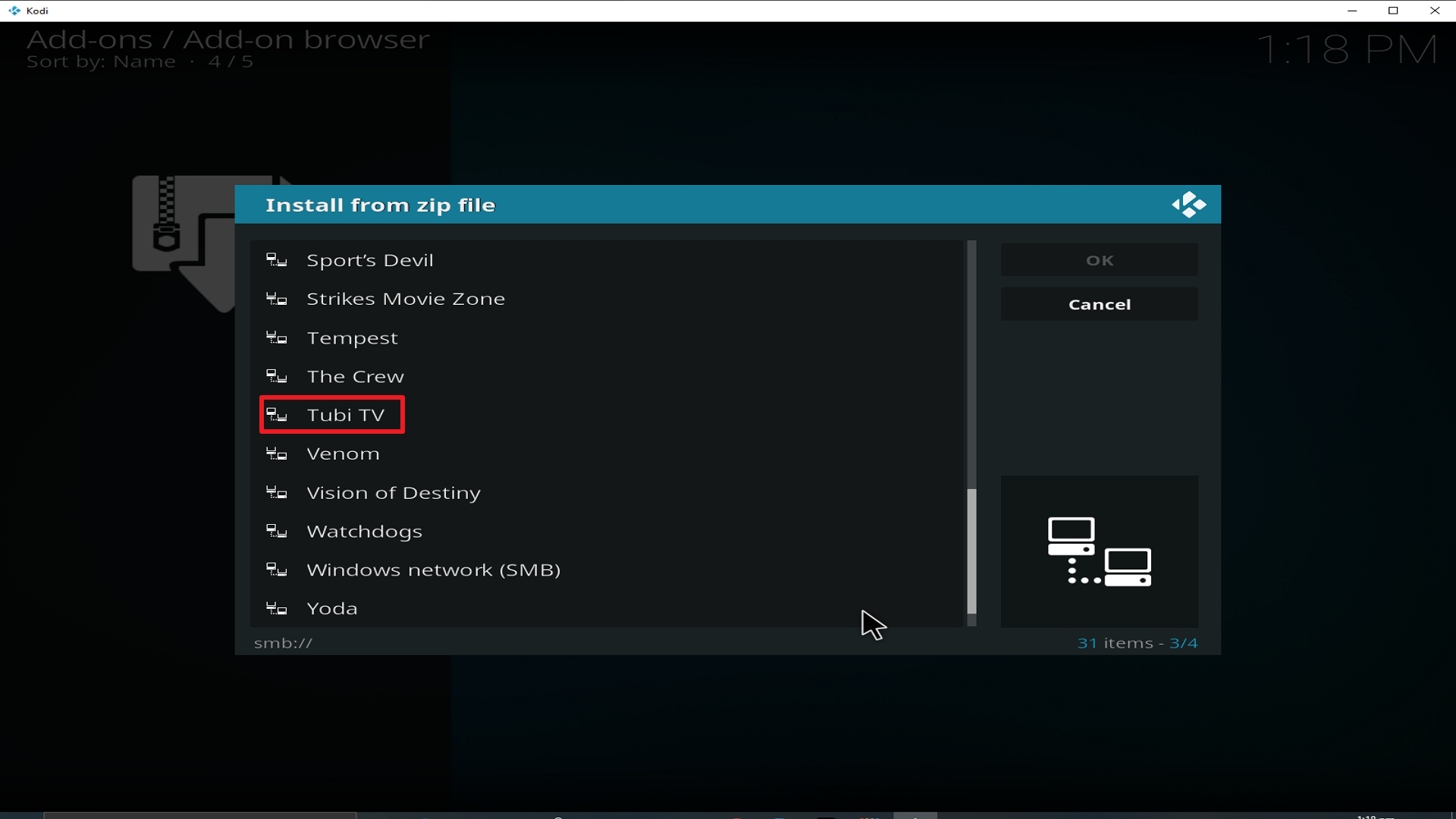 Step 17 Installing Tubi TV addon on Kodi