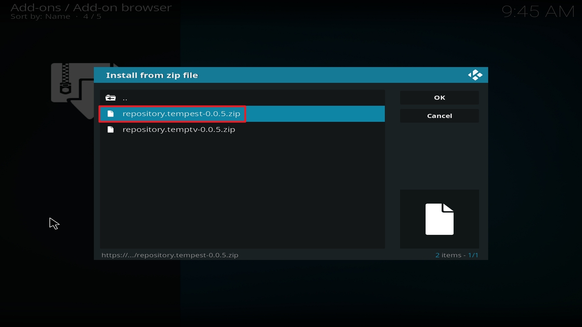 Step 18 Installing Tempest addon on Kodi