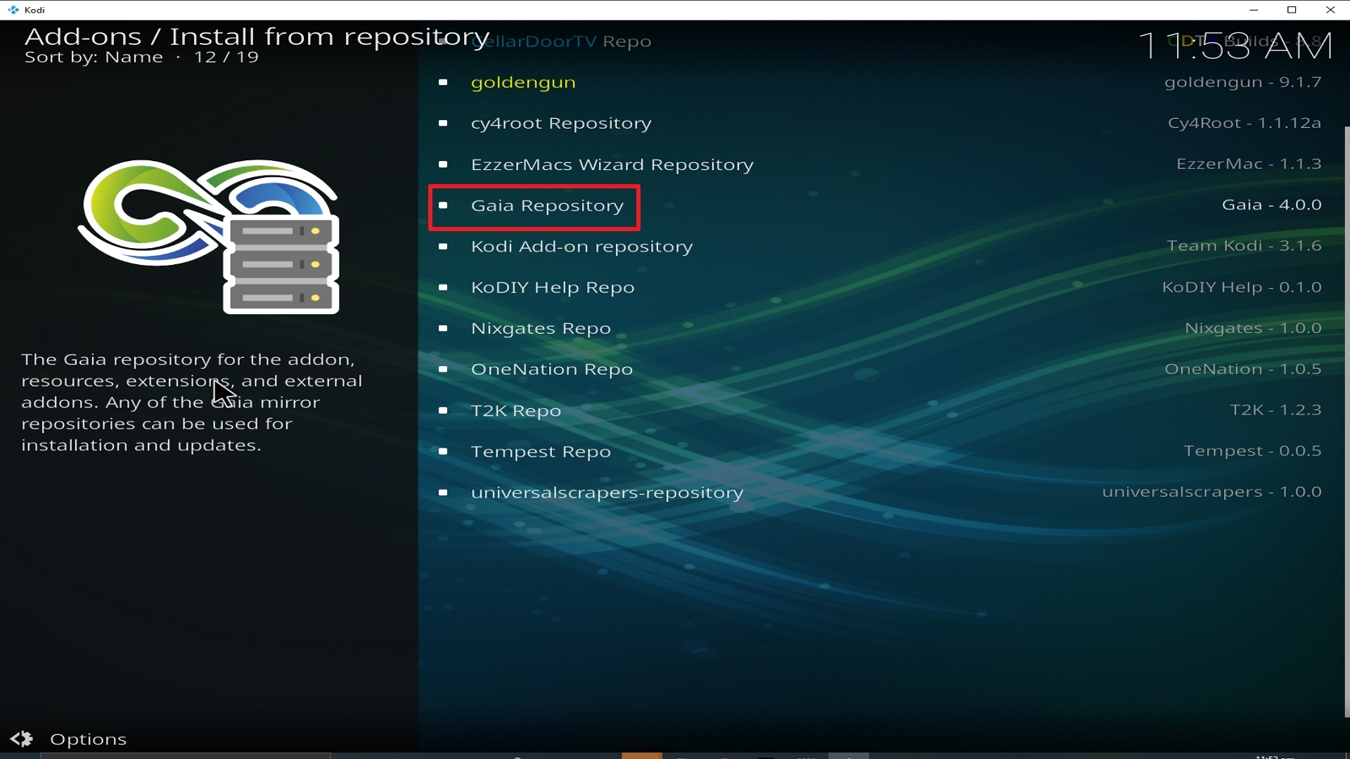 Step 20 Installing Gaia addon on Kodi