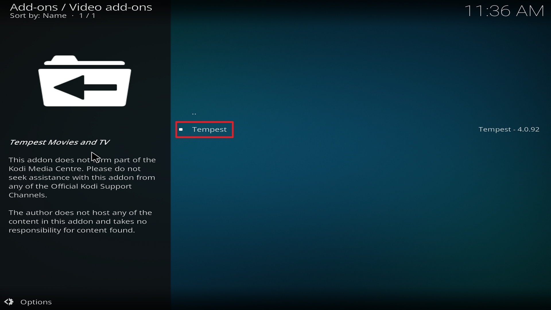 Step 22 Installing Tempest on Kodi