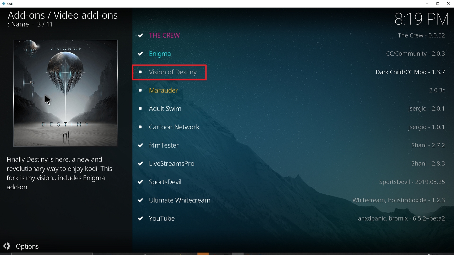 Step 22 Installing Vision of Destiny addon on Kodi