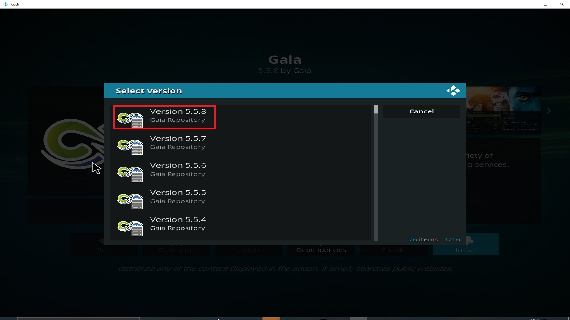 Step 24 Installing Gaia addon on Kodi