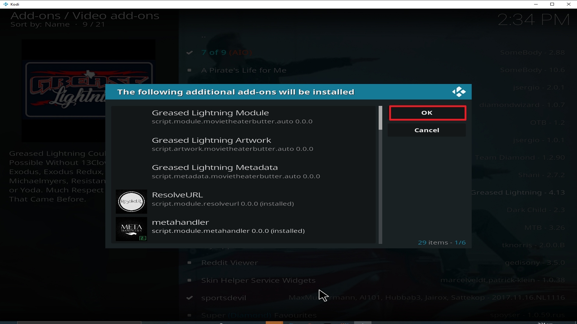 Step 24 Installing Grease Lightning addon on Kodi