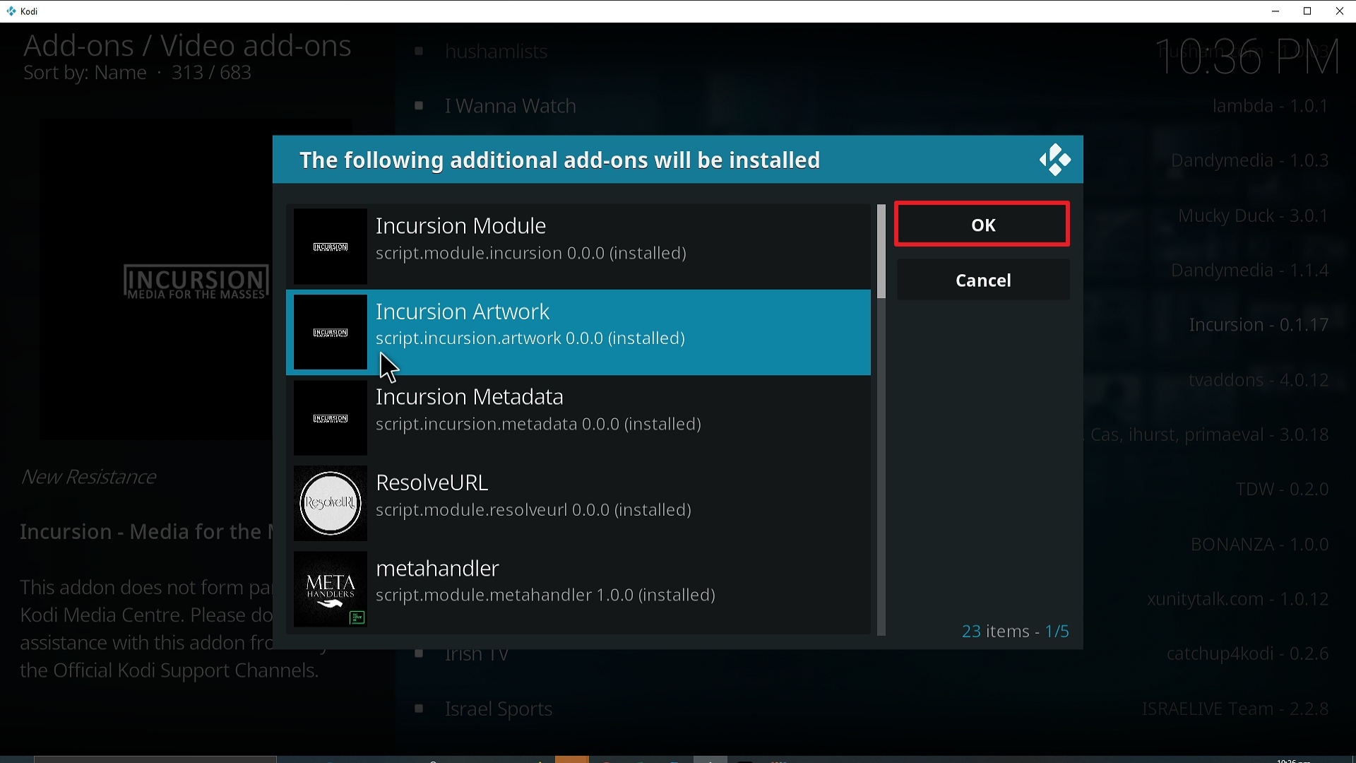 Step 24 Installing Incursion addon on Kodi