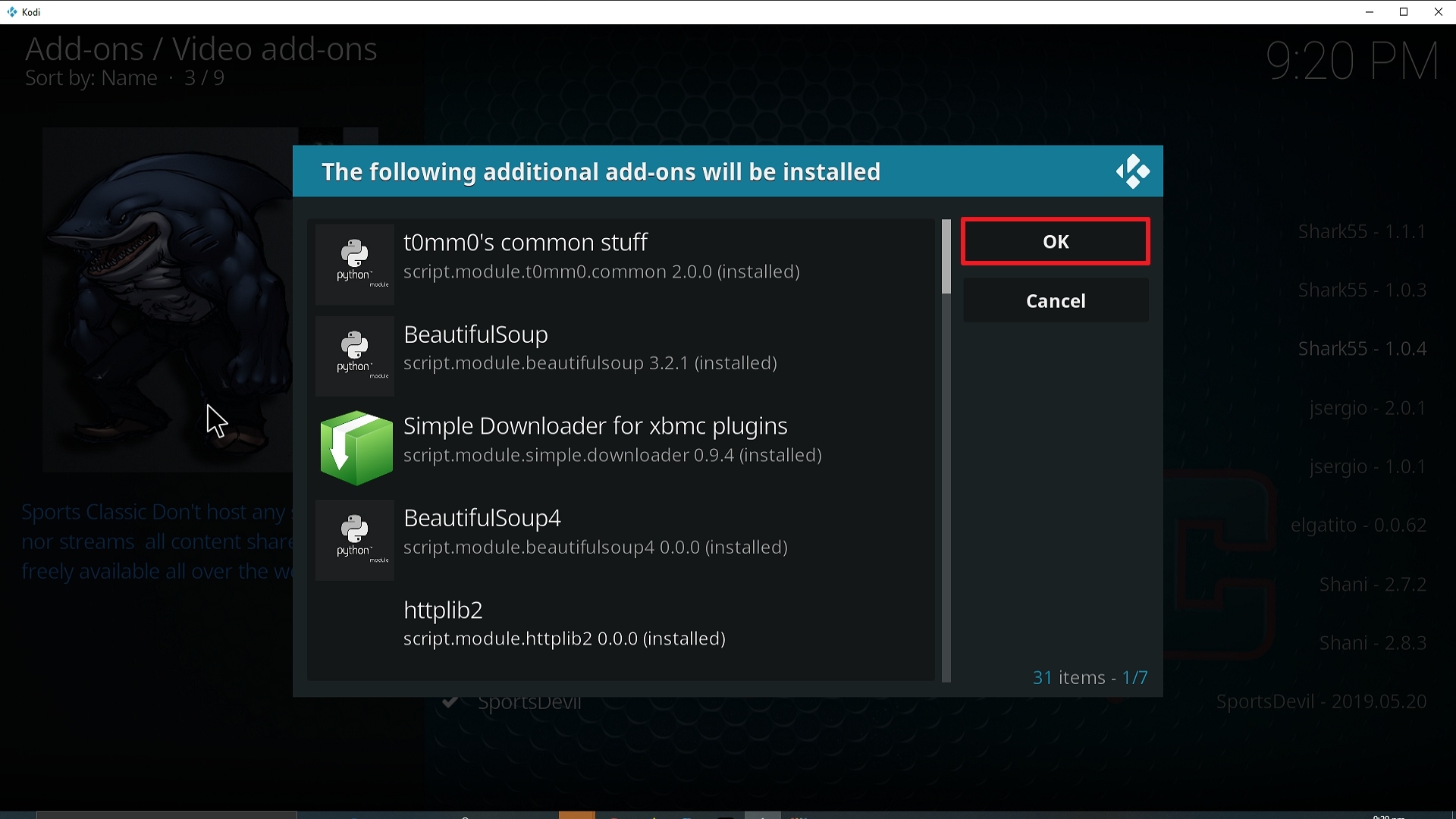 Step 24 Installing Sports Classic Kodi