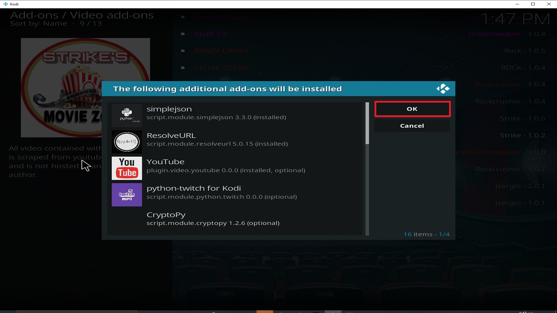 Step 24 Installing Strikes Movie Zone addon on Kodi