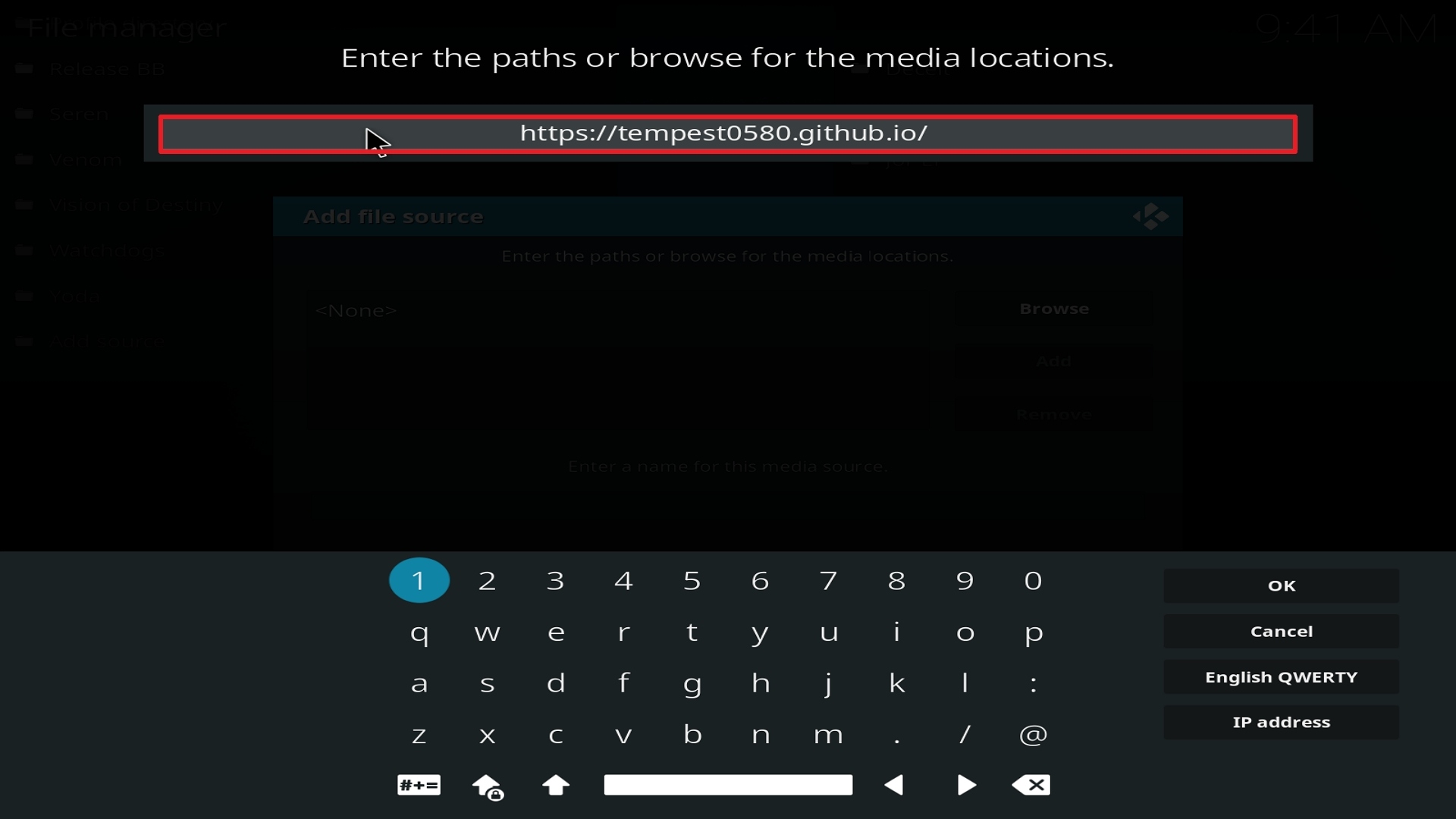 Step 9 Installing Tempest on Kodi