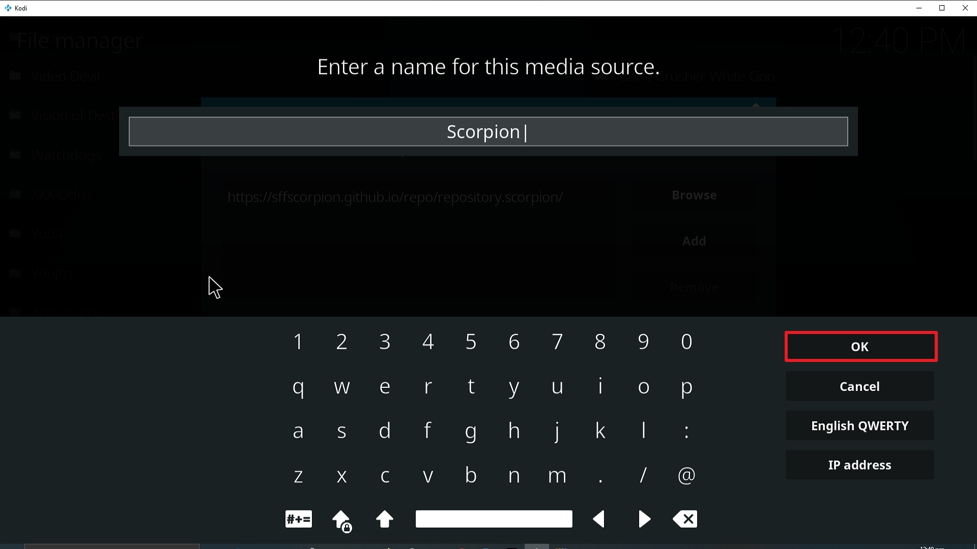 Step 13 Installing Scorpion addon on Kodi