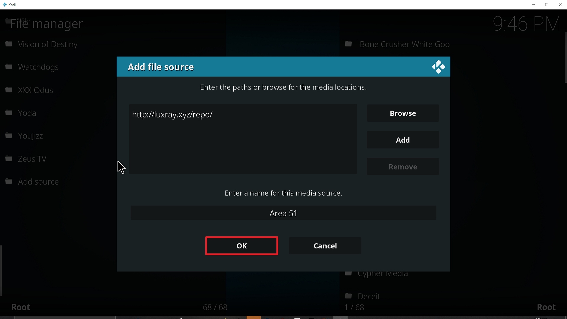 Step 14 Installing Area 51 addon on Kodi