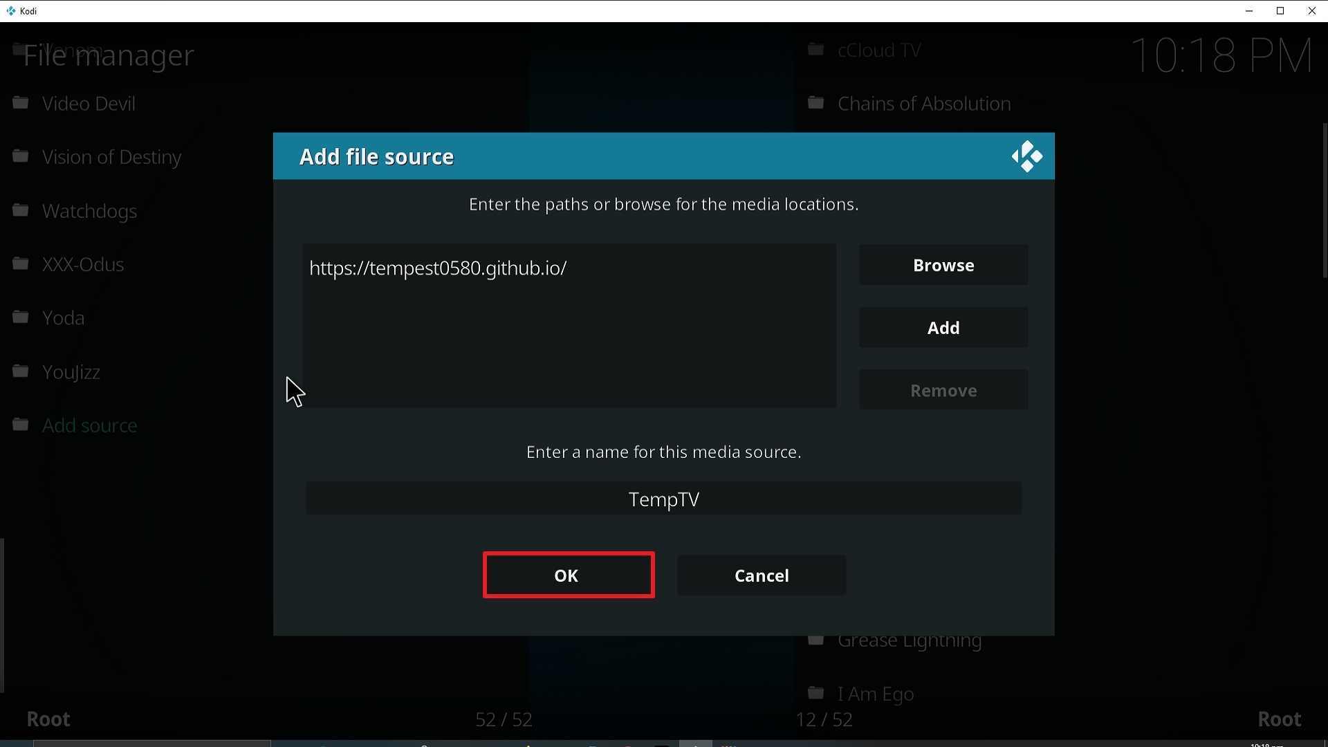 Step 14 Installing TempTV Kodi addon on Kodi