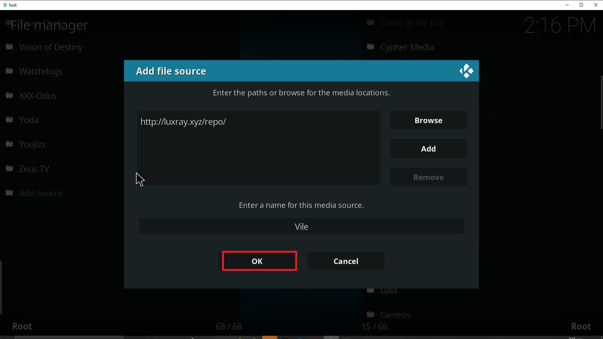 Step 14 Installing Vile addon on Kodi