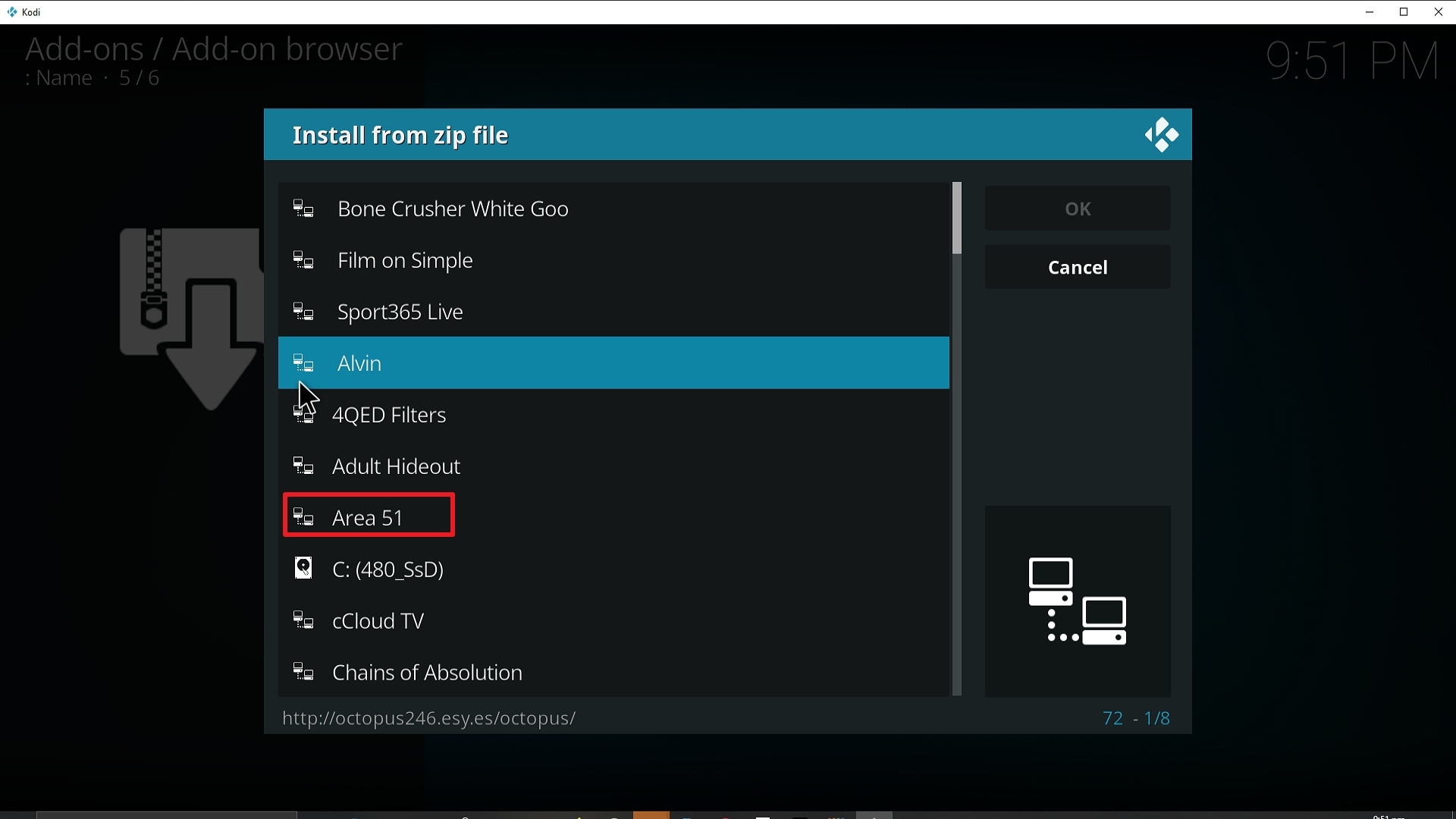 Step 17 Installing Area 51 addon on Kodi