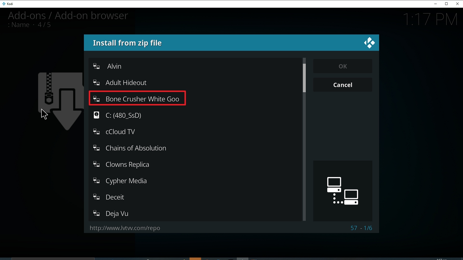 Step 17 Installing Bone Crusher White Goo Kodi addon on Kodi